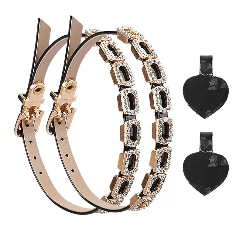 INF Stilsäkra skosnören med spänne - 016 Fyrkantiga Strasskronor Svart