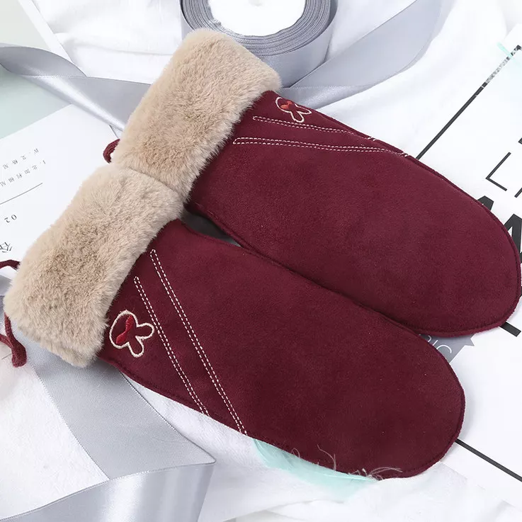 INF Varma vinterhandskar i mockaimitation för barn Vinröd