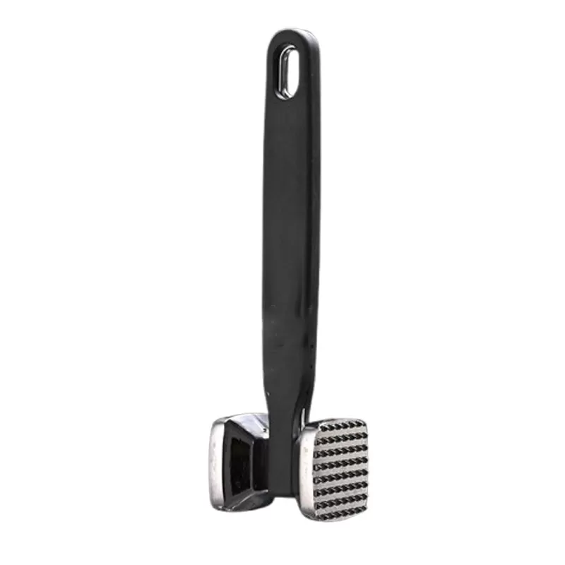 INF Köttklubba med gummerat handtag, kompatibelt med köksverktyg, dubbelsidig köttmjukgörare i zinklegering och PP, silverfärg