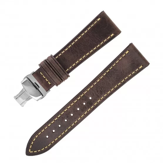 INF Klockarmband med dubbla knappar med fjärilsspänne 24 mm kaffe