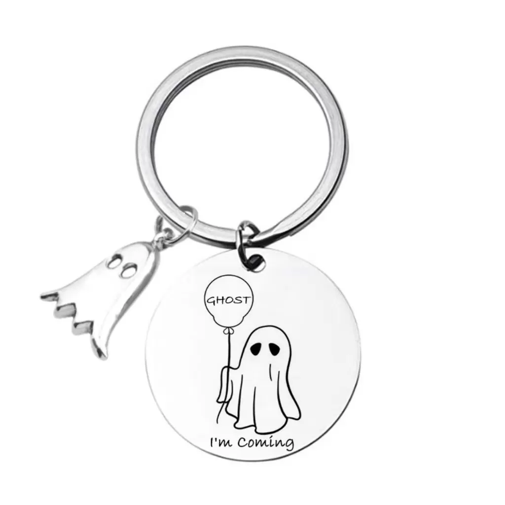 INF Halloween Nyckelring i Rostfritt Stål med Spökdesign, Kompatibelt med Halloween Gåvor, Silverfärgad och Hållbar Modell 3