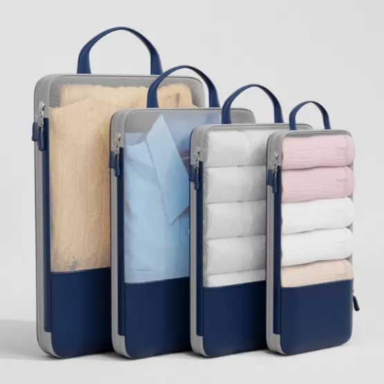 INF Smarta Packkuber Set - 4 Resetillbehör för Optimal Klädförvaring Marinblå