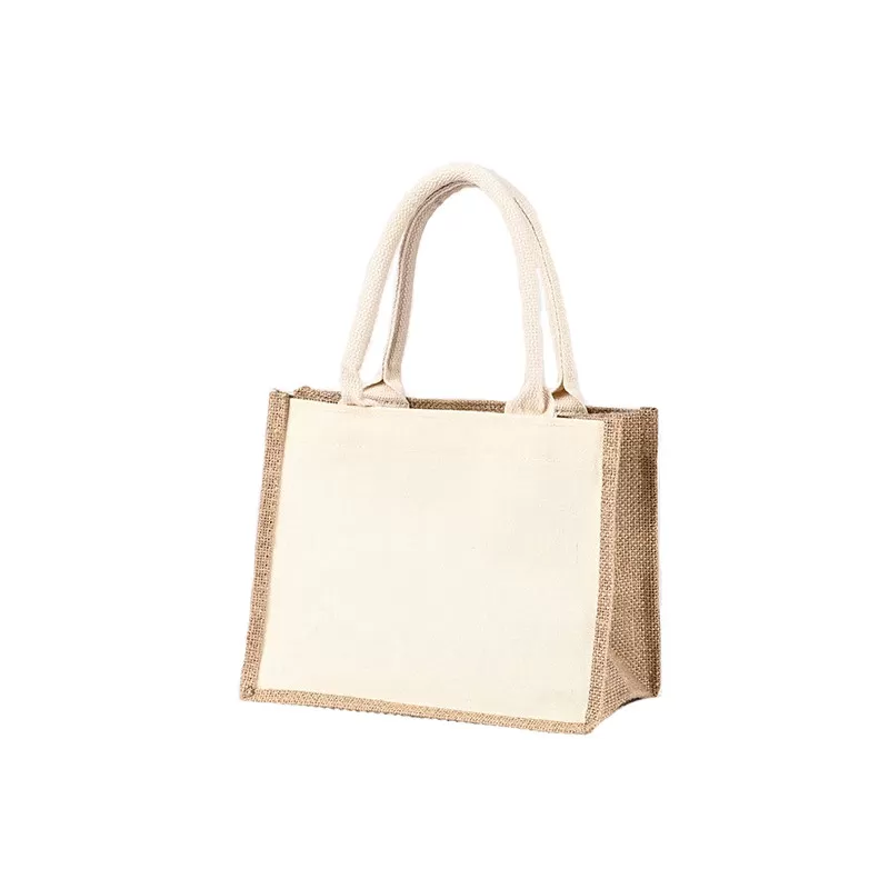 INF Kompatibelt med SE - Handgjord Jutepåse i Linne med Starka Handtag för Shopping och Gåvor, Beige, 30x25x15cm model 2