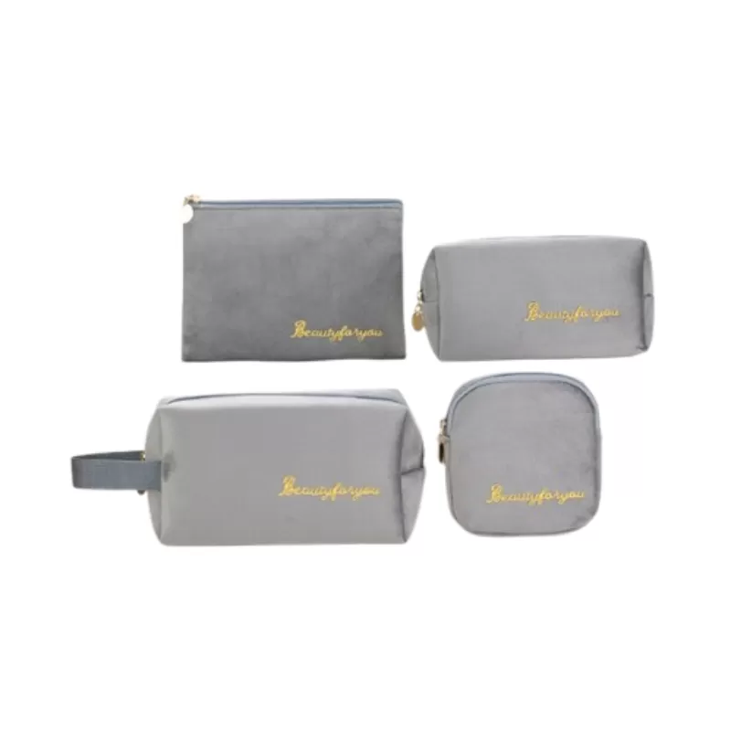 INF Sminkväska i 4 delar i sammet Grå