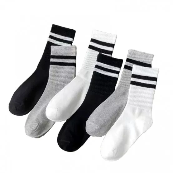 INF 5 par pack mid-calf strumpor - svart, vit, grå med ränder - blandat