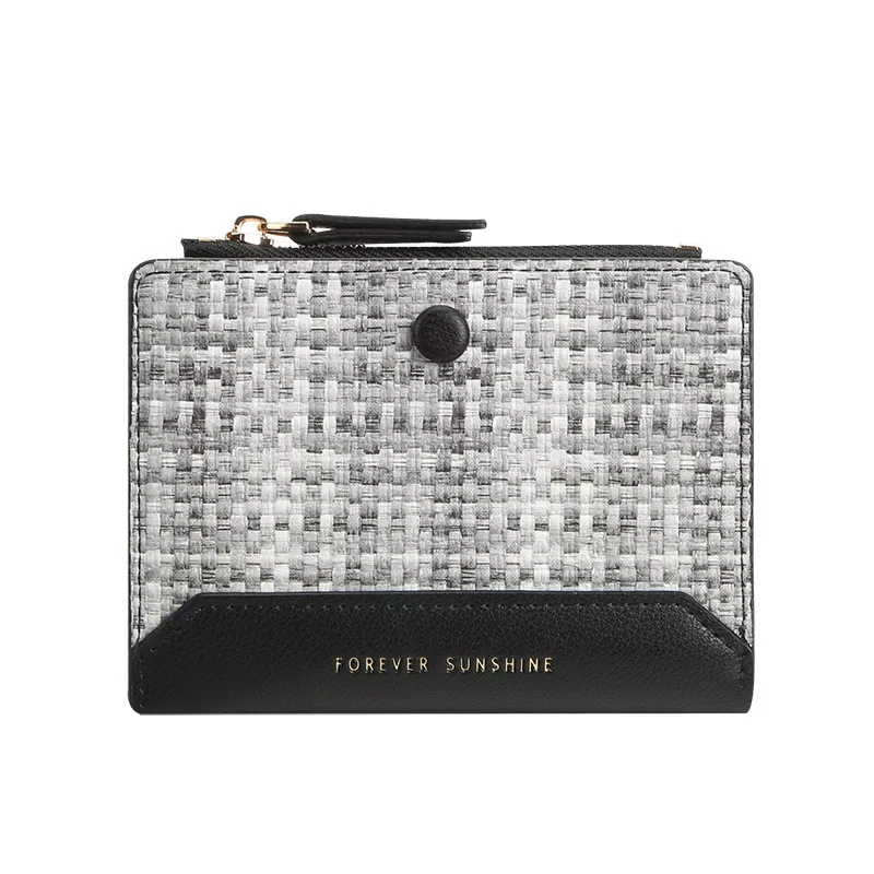 INF Vävd myntväska för kvinnor, kompakt tvåfaldig korthållare