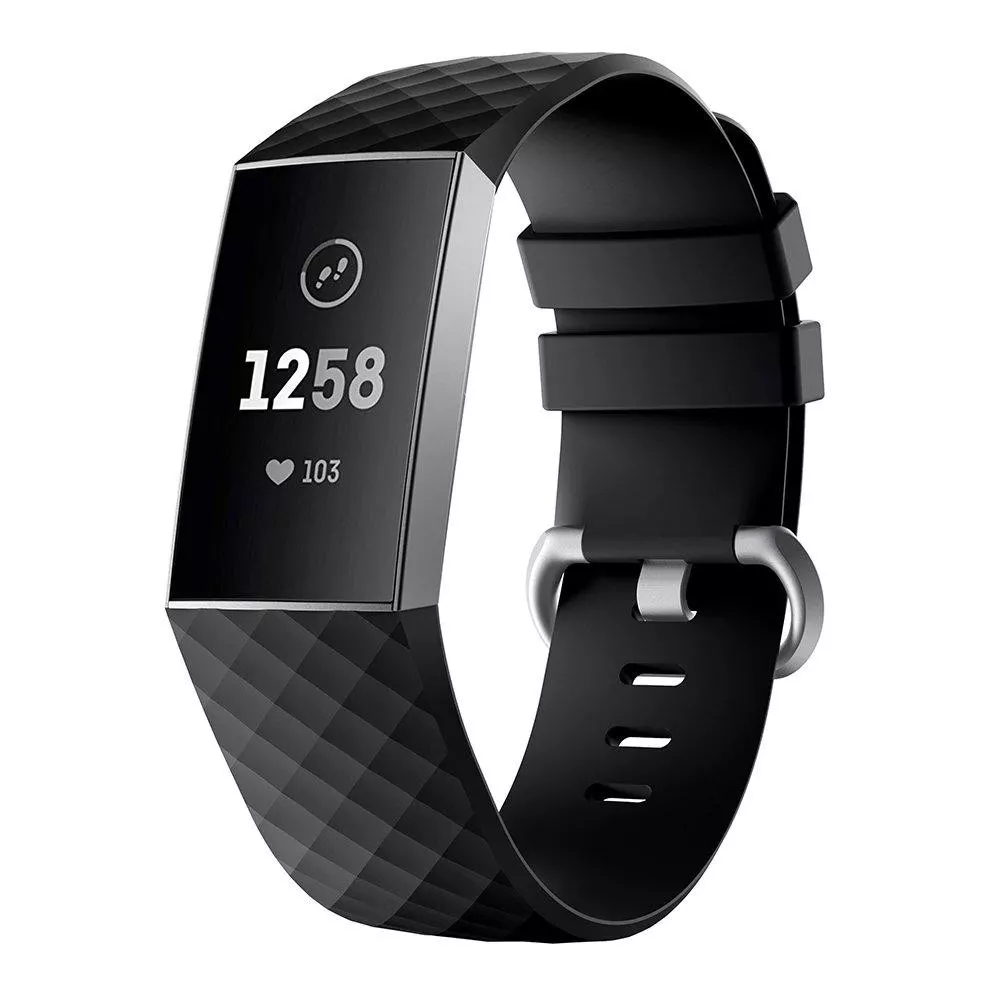 INF Fitbit Charge 3/4 armband silikon Svart/Silver (L)