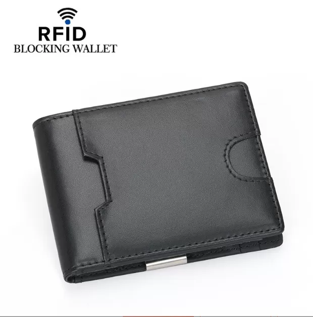 INF RFID-blockerande plånbok för pengar i läder, slimmad minimalistisk plånbok med framfickor model 1