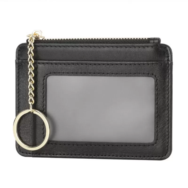 INF Korthållare i äkta läder Smal plånbok, RFID-blockerande minimalistisk plånbok med framfickor Svart