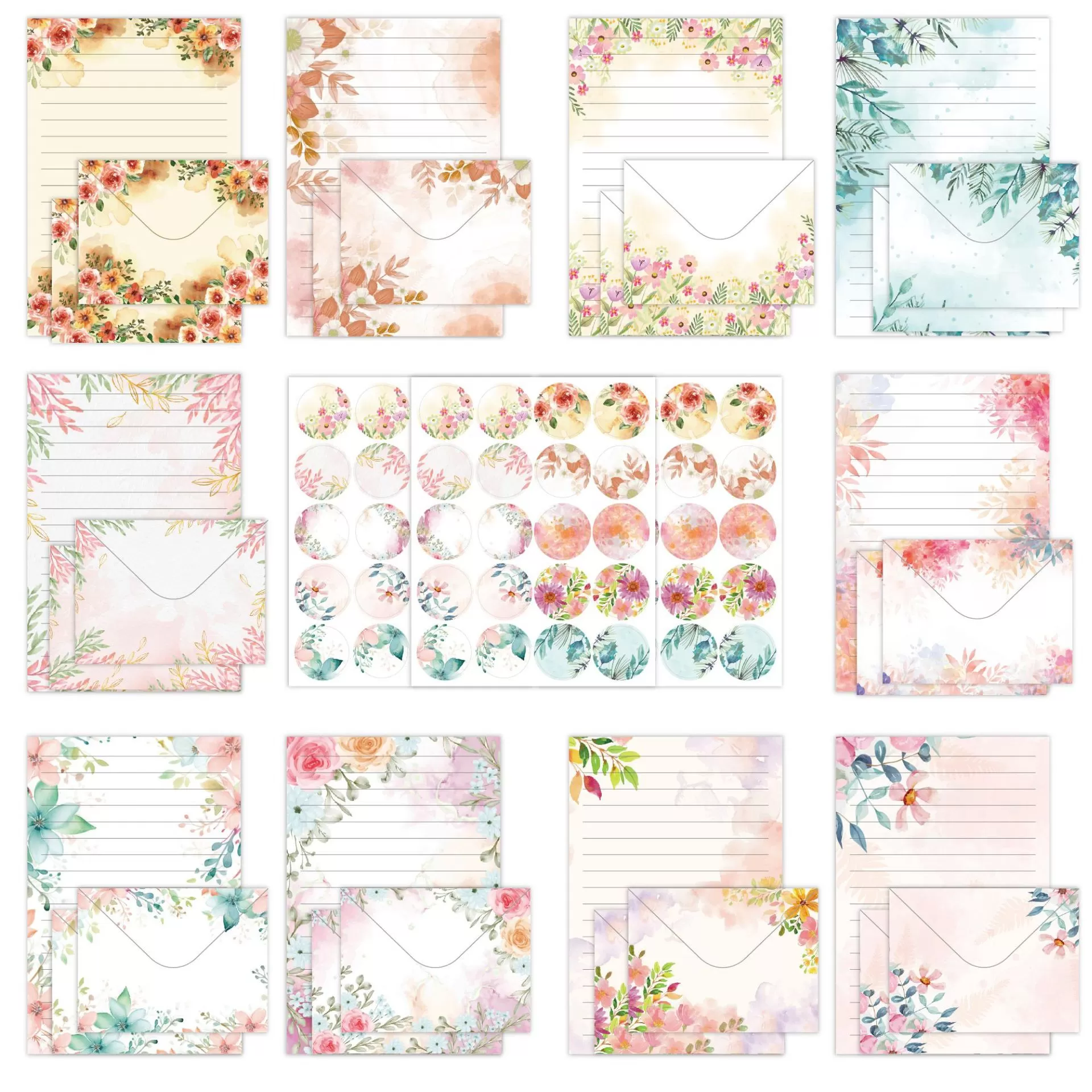 INF Set med blommigt brevpapper och kuvert - 160 delar