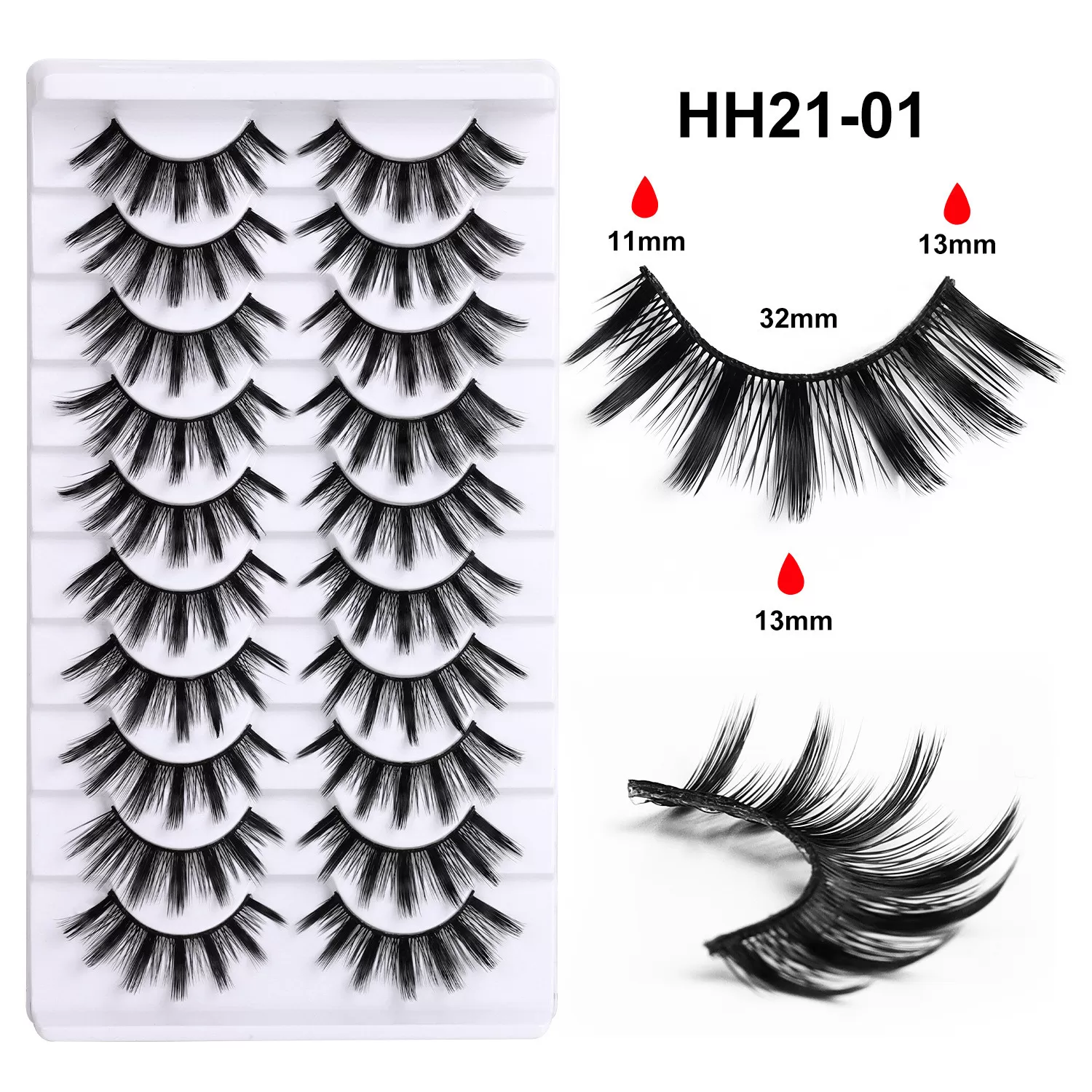 INF HH21-01 3D Faux Mink fransar, 10 par