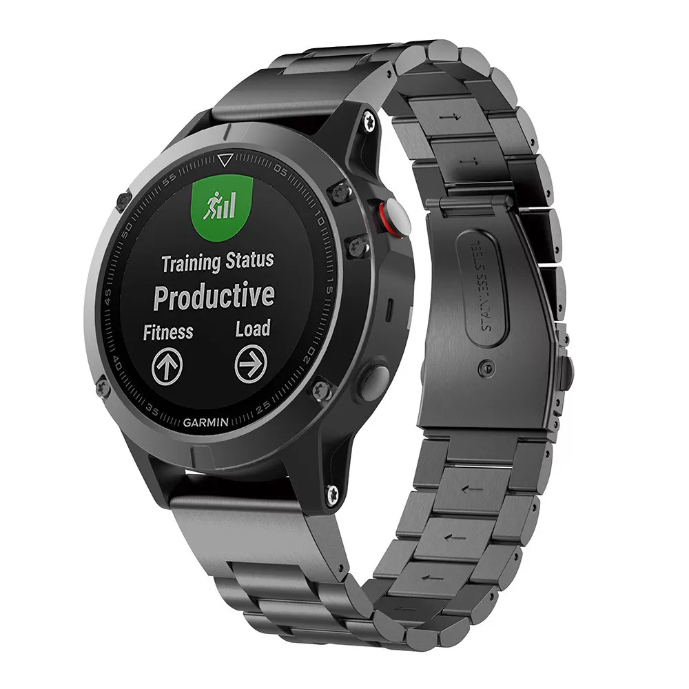 INF Svart klockarmband i rostfritt stål 20 mm - Fenix 5s/6s/7s/8 43 mm