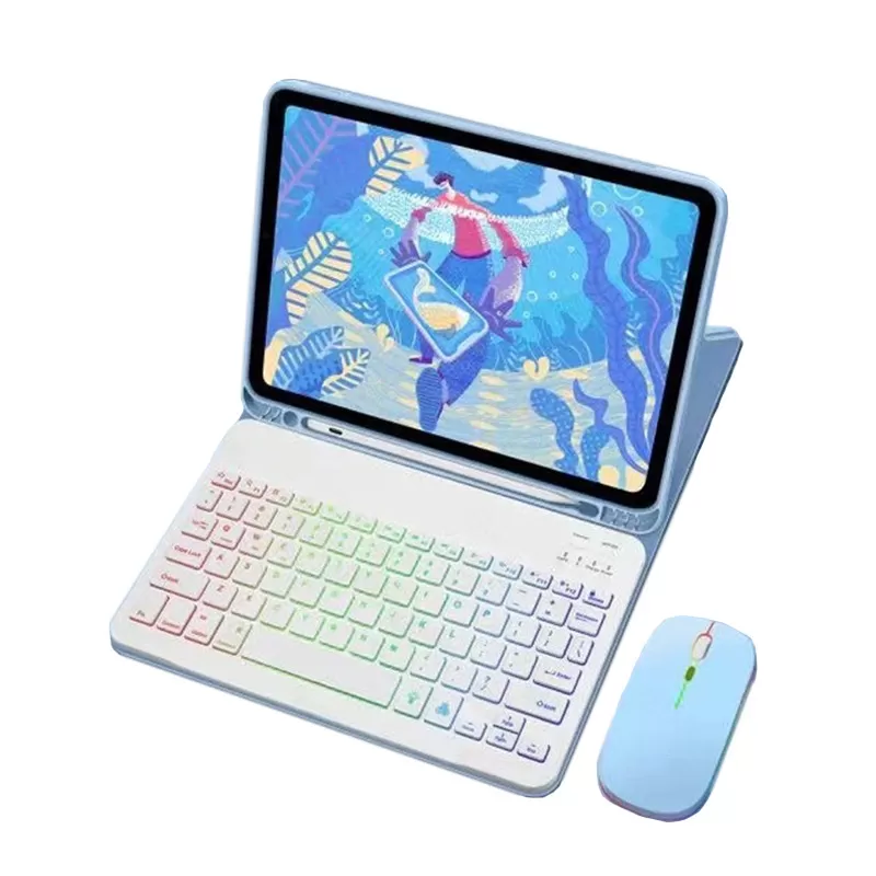 INF Läderfodral för iPad med RGB Bluetooth-Tangentbord och Mus Blå iPad 12,9 tum