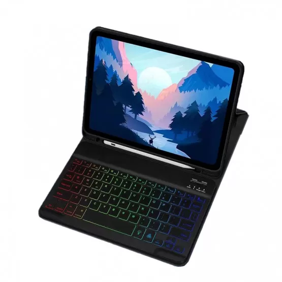 INF Läderfodral med RGB Bluetooth-tangentbord för iPad iPad 12,9 tum Svart iPad 9,7 tum