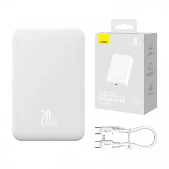 INF Powerbank Baseus Magnetic Mini 20000mAh, USB-C 20W MagSafe (vit)