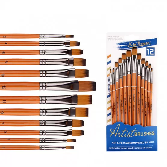INF Nylon Hår Målarpensel Set för Vattenfärg, Gouache och Oljemålning - 12 Delar