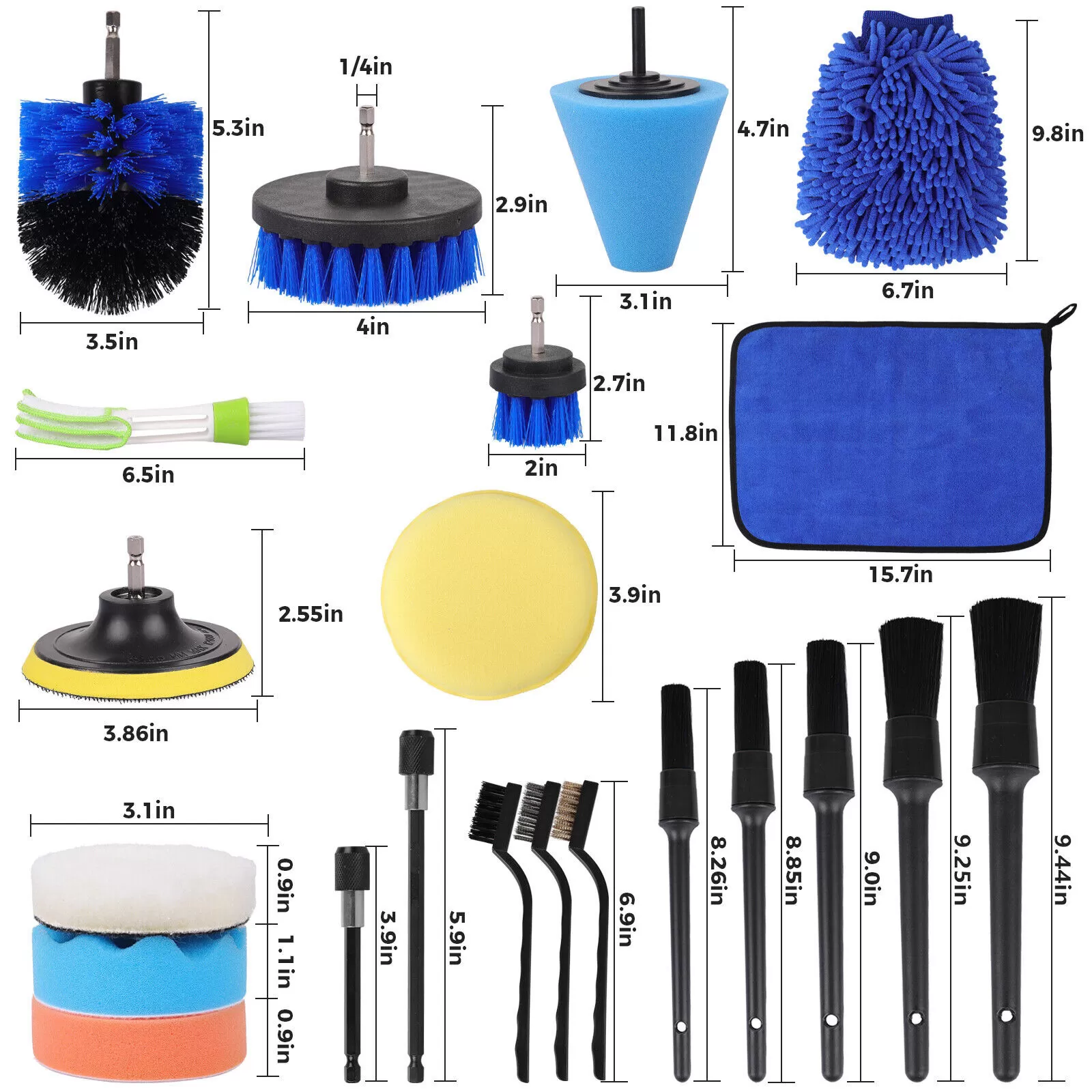 INF 22-delat borstsetet för bilrengöring