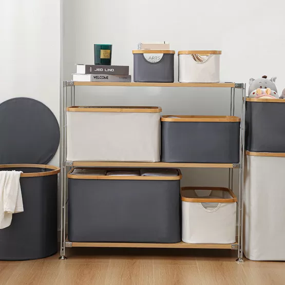 INF Hopfällbar tvättkorg med lock, beige XL