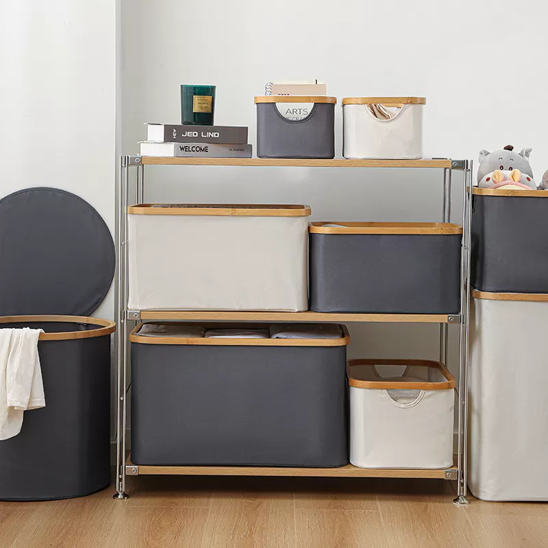 INF Hopfällbar tvättkorg med lock, beige XL