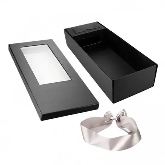 INF Svart presentask med lock, 55x21x11cm - Elegant blomförpackning