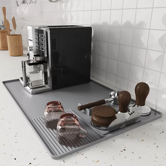 INF 2-i-1-kaffetampermatta och torkmatta - 15,75x23,6 tum Svart