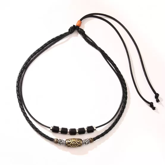 INF Halsband i vintagestil med vävd kedja och antikt hänge