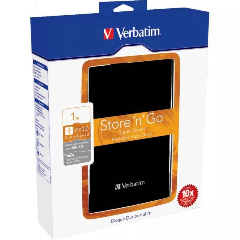 verbatim External hard drive, 1TB, 2.5", USB 3.0, black