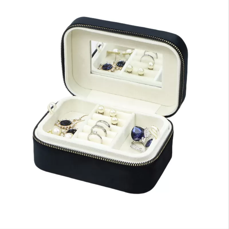INF Lyxig smyckesförvaring, resesmyckesask med spegel Svart