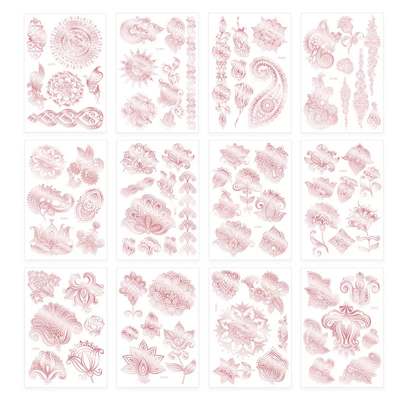 INF Tillfälliga tatueringar, Metallic Henna Lace Tattoo Stickers (Set med 12)