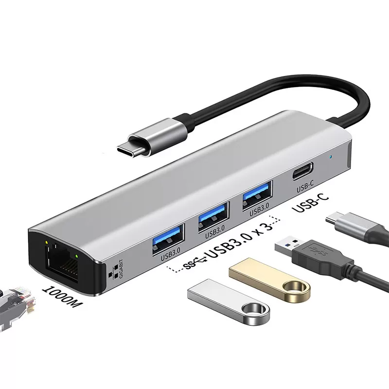 INF 5-i-1 Gigabit dockningsstation med Ethernet, USB 3.0-hubb