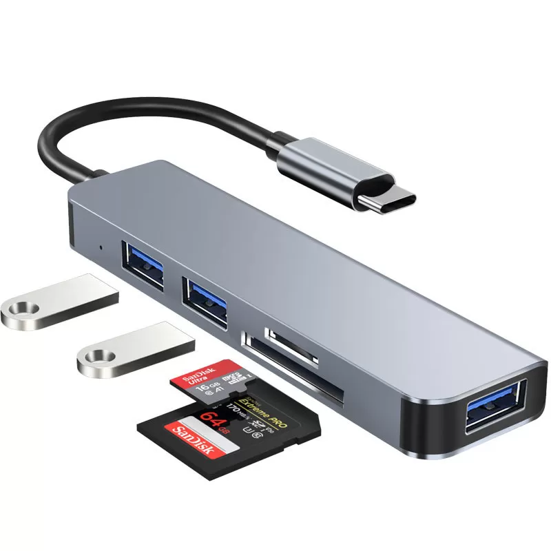 INF 5-i-1 USB-C Hub Adapter: USB 3.0, Dubbla USB 2.0, SD/TF-kortläsare