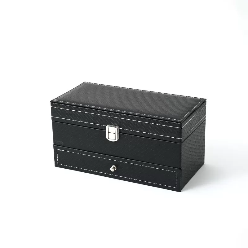 INF Smyckeskrin med dubbla lager - Elegant svart konstläderfinish