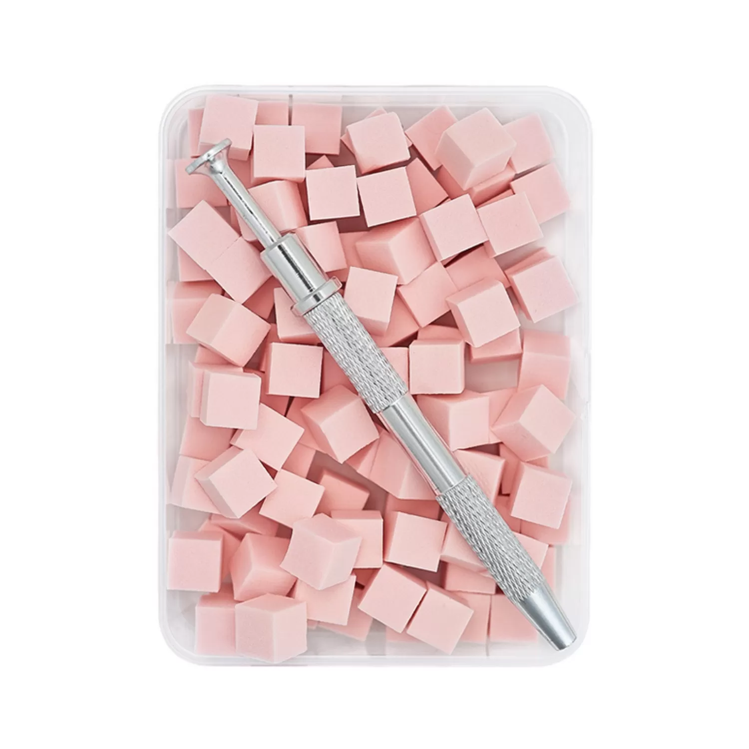 INF Mini Nail Art Sponge - 100 st rosa fyrkantiga blandningssvampar med fodral