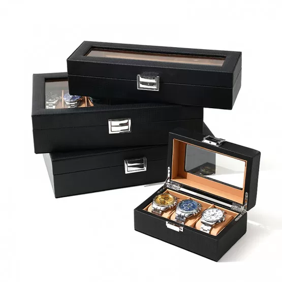 INF Klockbox i kolfiber - Elegant displayfodral med 3 fack