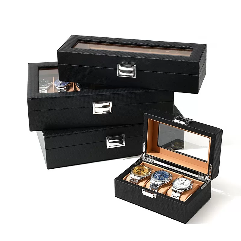 INF Klockbox i kolfiber - Elegant displayfodral med 3 fack
