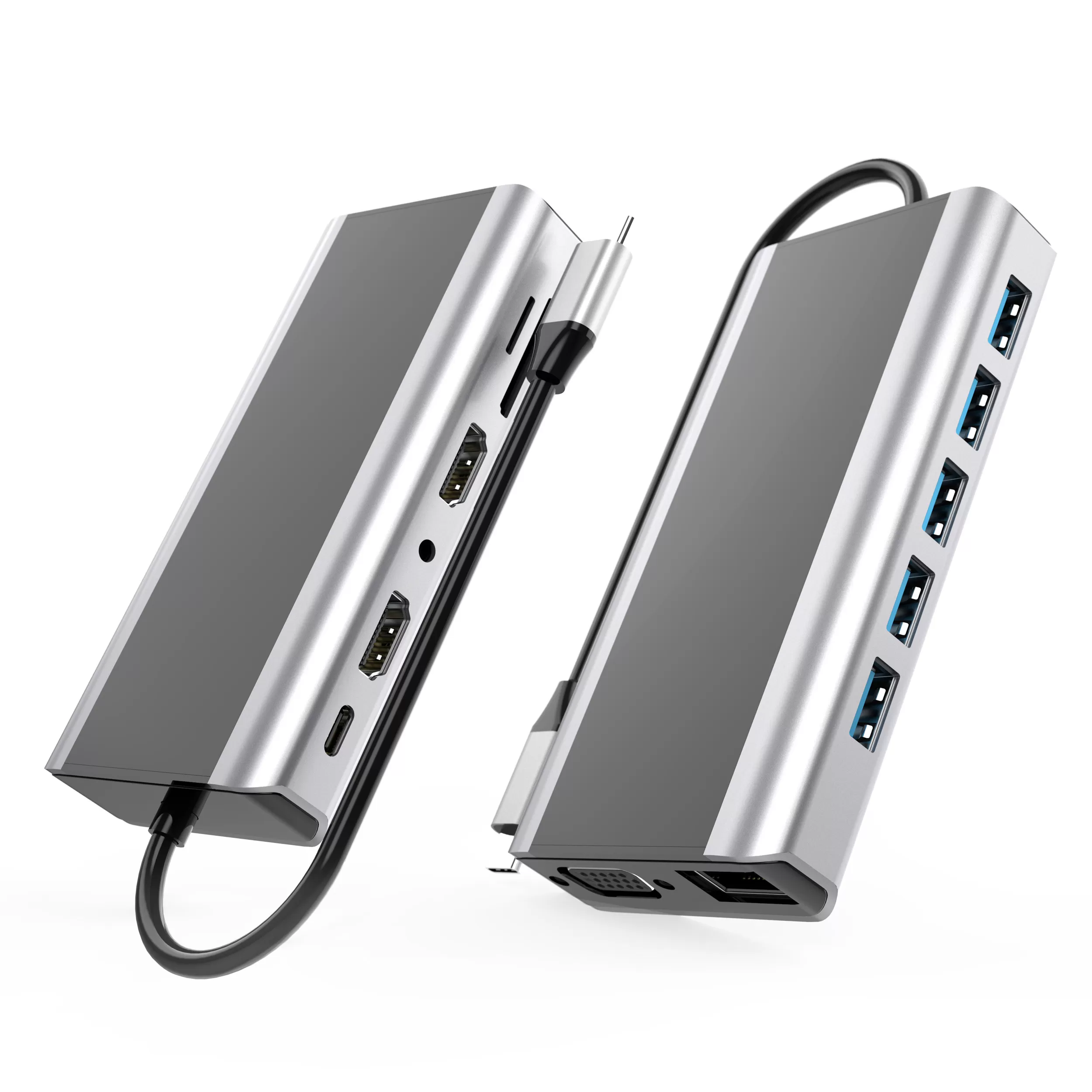 INF 14-i-1 USB-C-hubb med HDMI, VGA, Ethernet, SD/TF-kortläsare