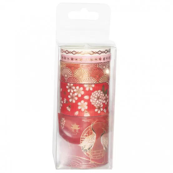 INF Exquisite Gold Foil Crane Washi Tape Set (Floral Harmony & Crane) - 5 rullar