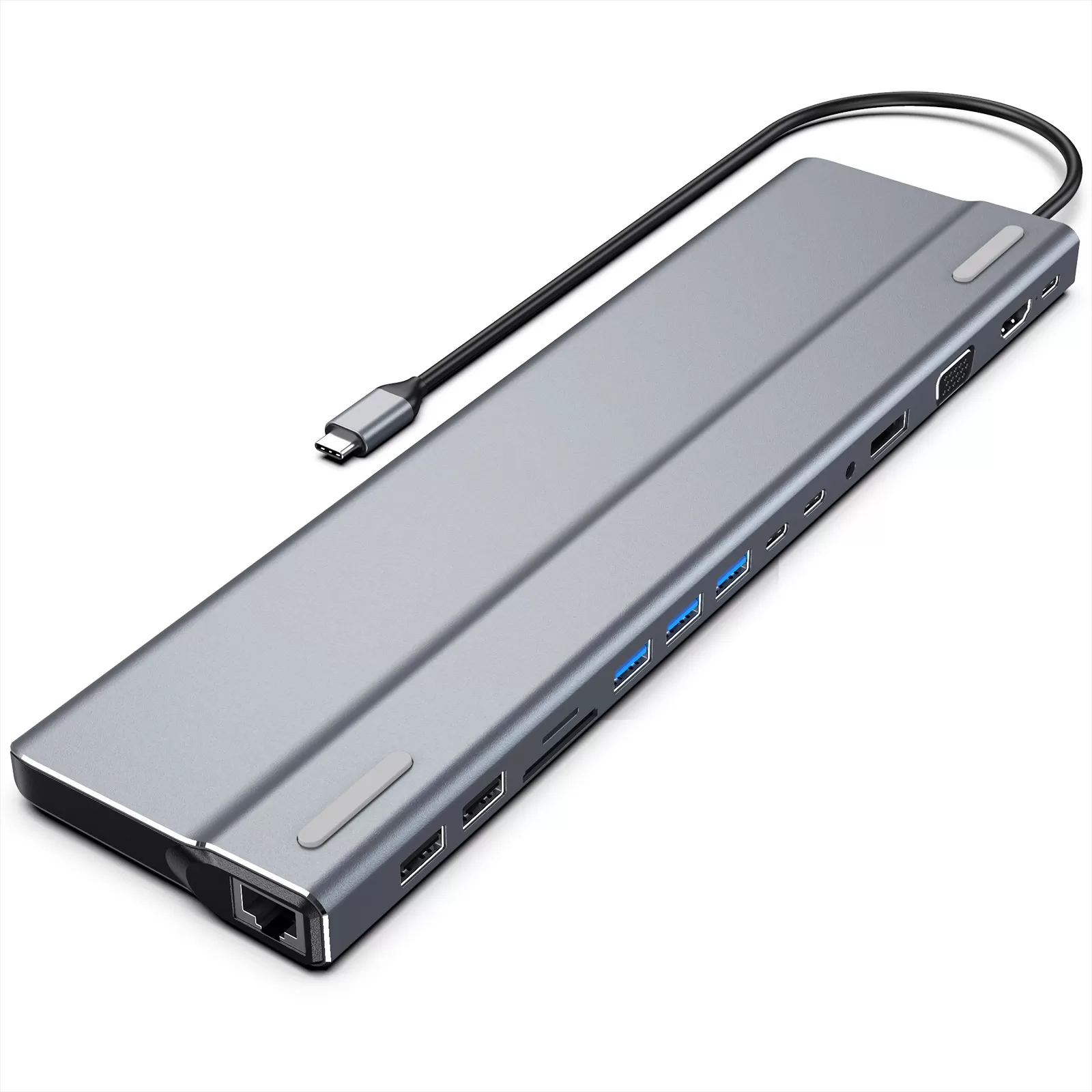 INF 15-i-1 USB-C-hubb med multiport-adapter med HDMI, VGA, Ethernet, SD/TF-kortläsare