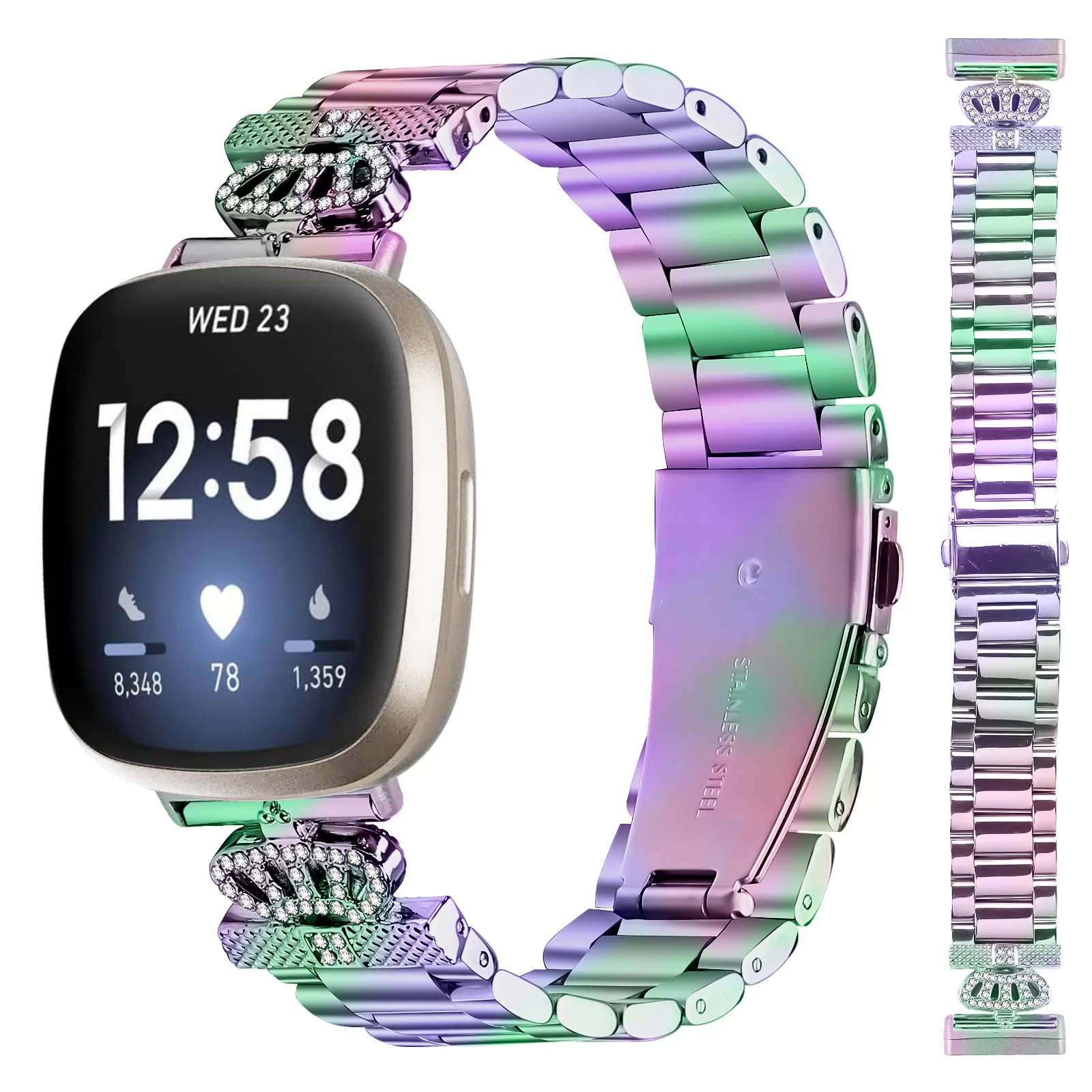 INF Glittrande klockarmband med tre pärlor för Fitbit Versa 3/4/Sense 2