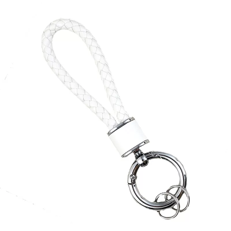 INF Flätad nyckelring i läder - Snygg nyckelring för bilen Vit