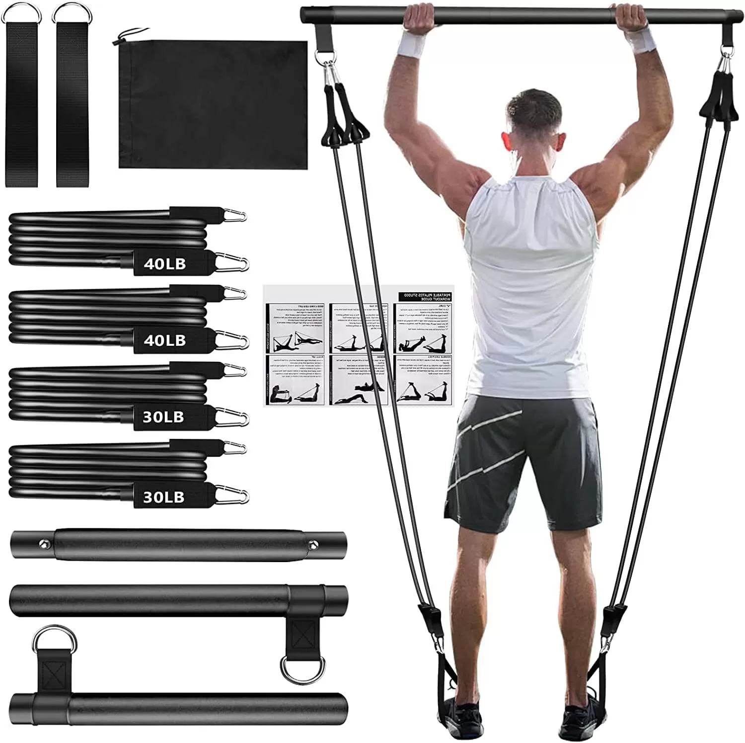 INF Pilates Bar Kit med motståndsband - Hemgym Utrustning