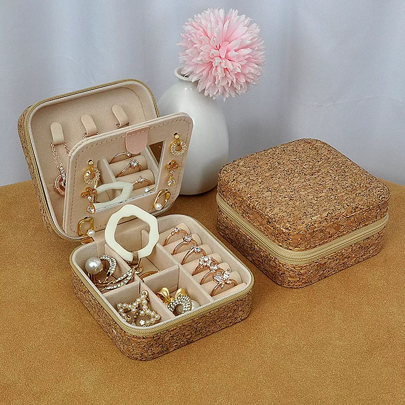 INF Ny avancerad vintage smyckeskrin kompatibelt med PU tryckt material och bärbar design med spegel Modell 9