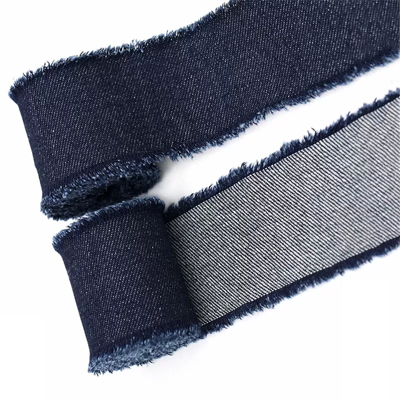 INF Denimfransar med vävd tejp - Mörkblå, 5 cm bred, 1,5 m lång