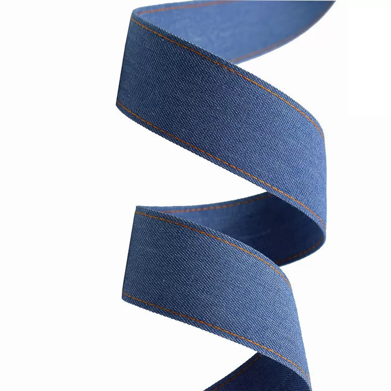 INF Denimband med gul mittlinje - 2,5 cm bred