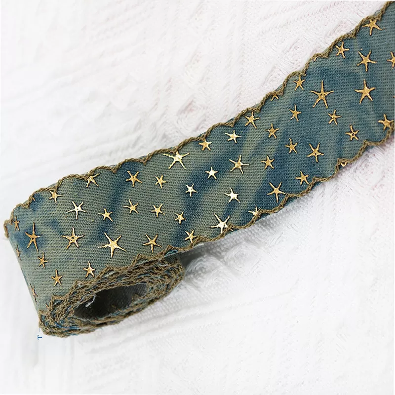INF Denim Embroidered Star Trim - Vintage Style Ribbon for DIY Crafts