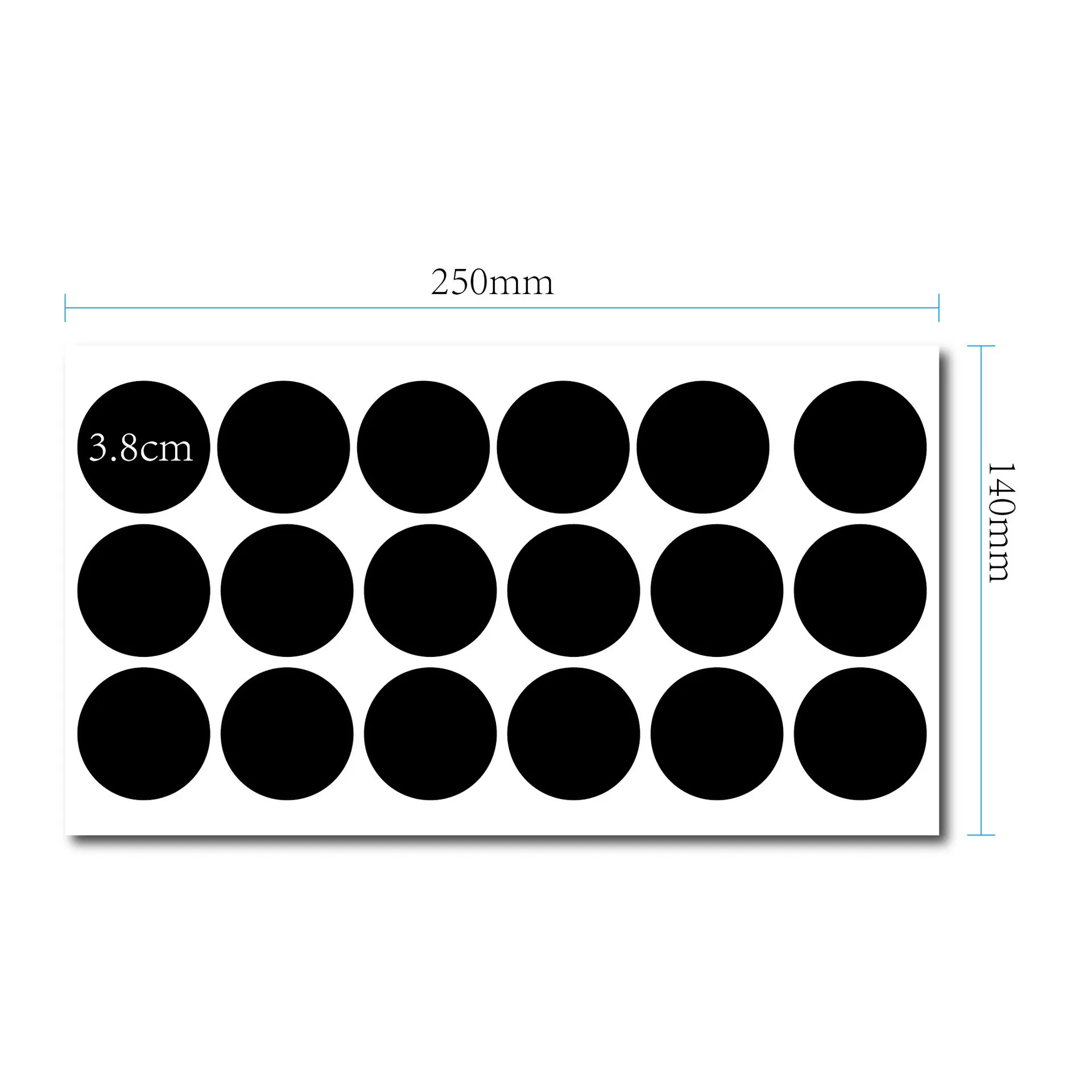 INF Återanvändbara Griffeltavla Etiketter, 18-pack (38mm) Runda Svarta PVC-klistermärken
