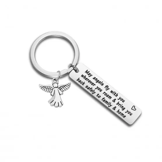 INF May Angels Fly with You Kompatibelt med Resenär Nyckelring i Rostfritt Stål med Ängelmotiv, Silverfärgad Modell 3