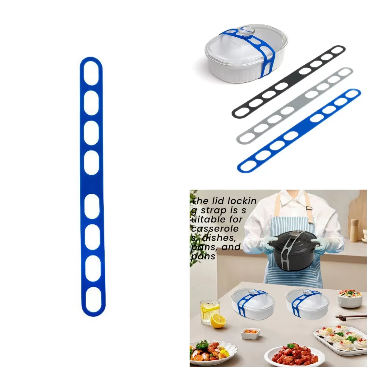 INF Silikonlockrem - Säker och justerbar kastrulllockhållare Blå