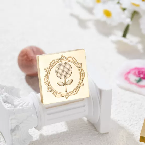 INF Solros Vax Sigillstämpel - Gul Metall Blomdesign för Bröllop & Dekoration Modell 3