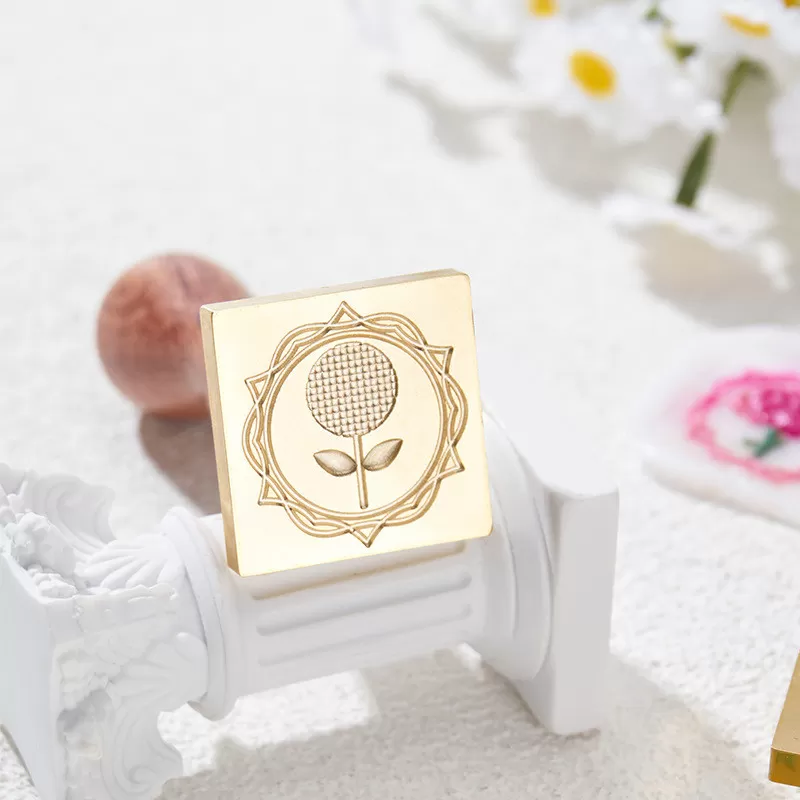 INF Solros Vax Sigillstämpel - Gul Metall Blomdesign för Bröllop & Dekoration Modell 3